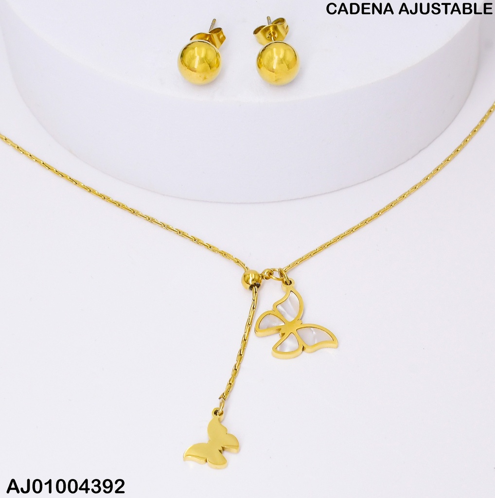 JUEGO ARETES PELOTAS CADENA MARIPOSA BLANCA/DOR.0744291