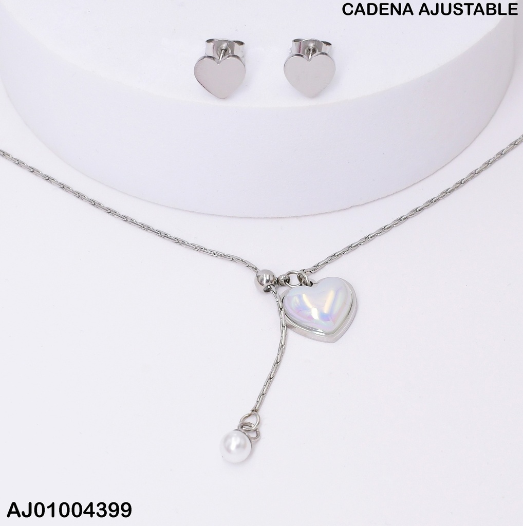 JUEGO PLAT. CORAZONES DIJE BLANCO/PERLITA COLGANTE 0744312
