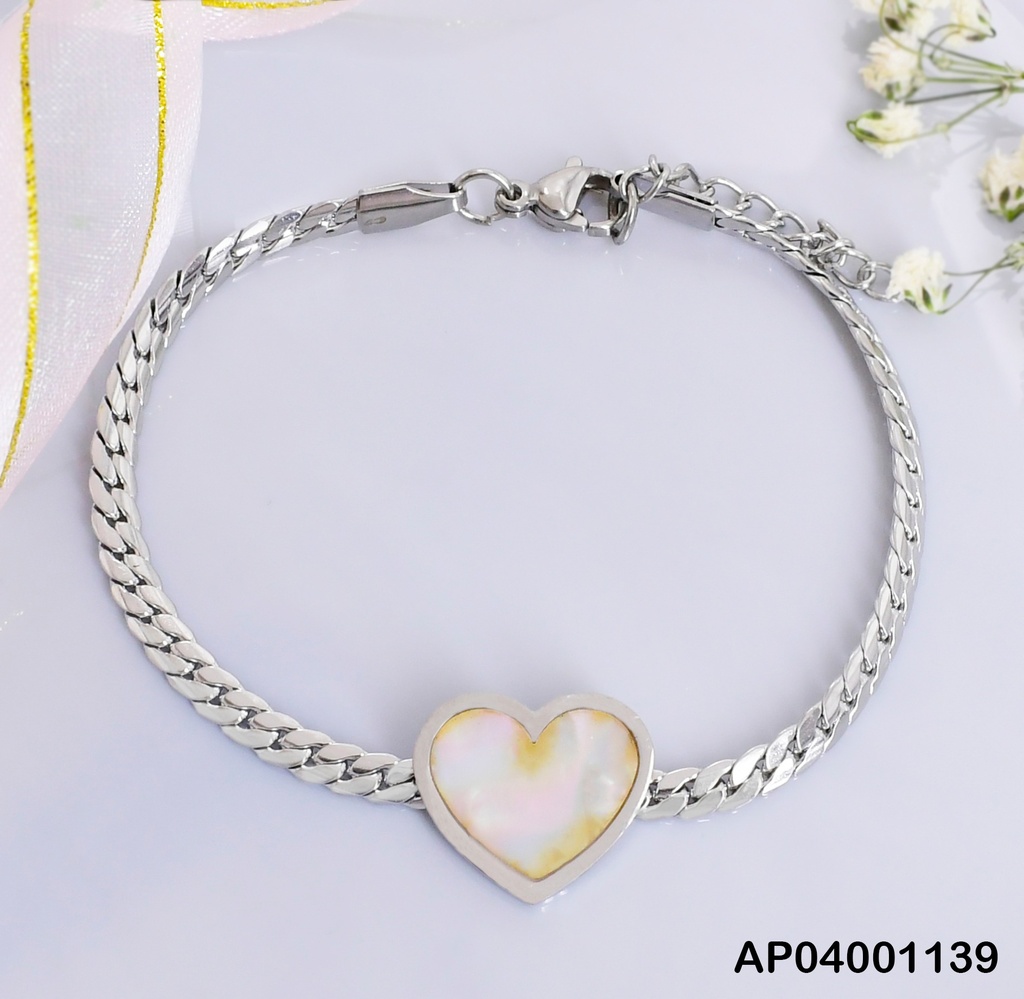 PULSERA PLAT. MARTILLADA CENTRO CORAZON NACAR 0742102