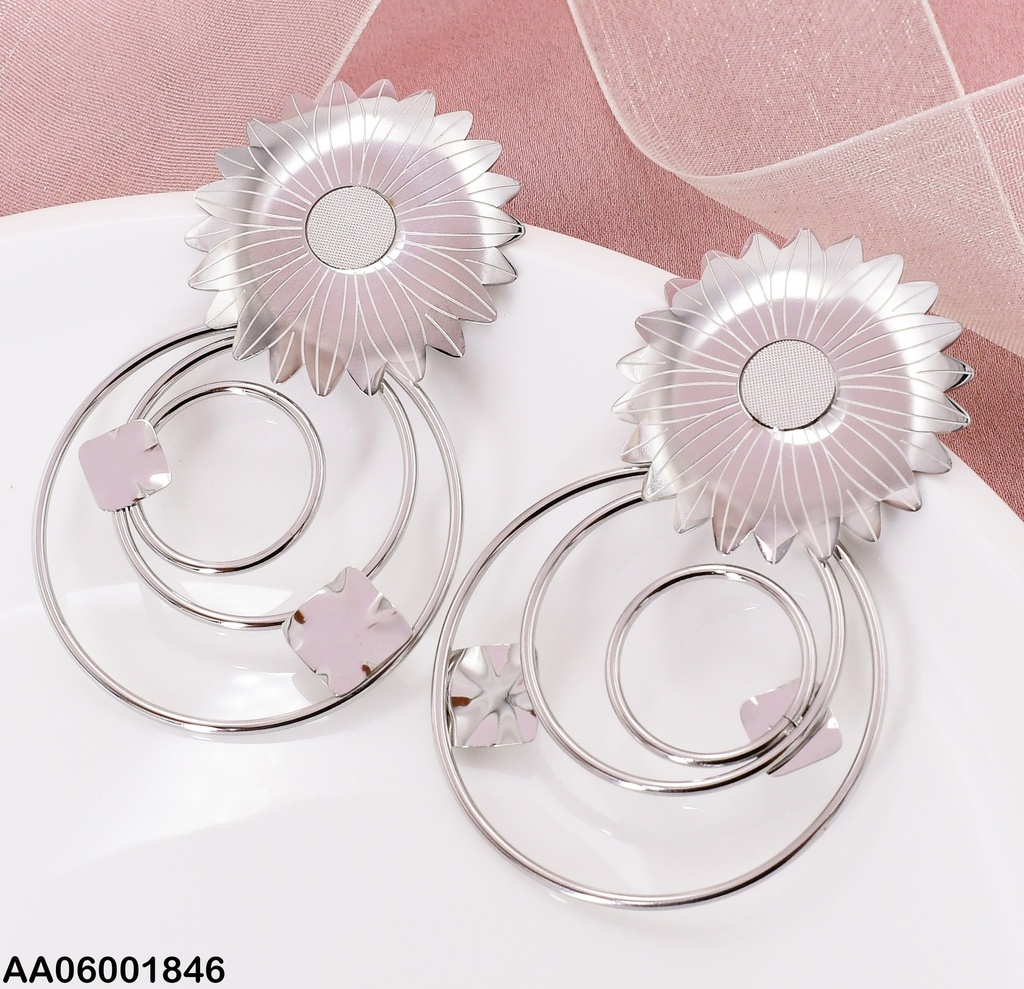 ARETES PLAT. FLOR GRANDE C/3 CIRCULOS COLGANTES 0739112