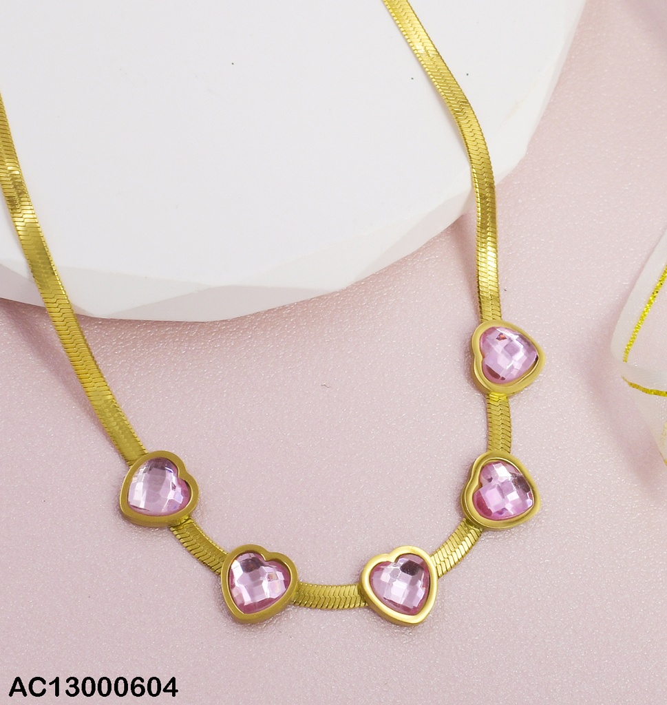 CADENA SERPIENTE 5 CORAZONES ZIRC.ROSA 0747591