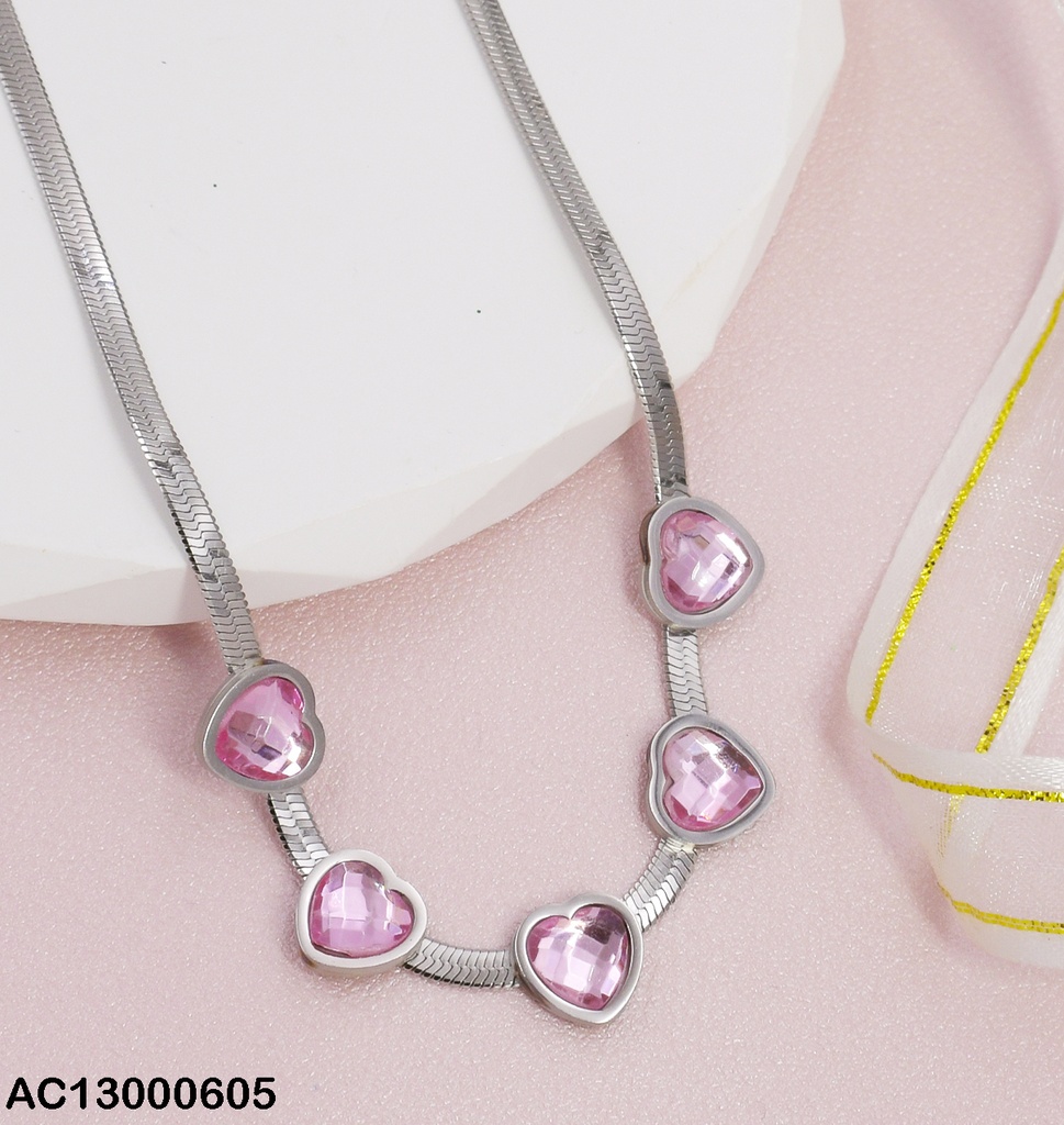 CADENA PLAT. SERPIENTE 5 CORAZONES ZIRC.ROSA 0747592