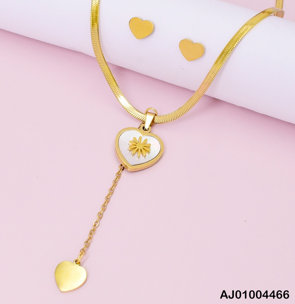JUEGO CORAZONES C/COLGANTE DIJE:🤍C/FLOR 0745631