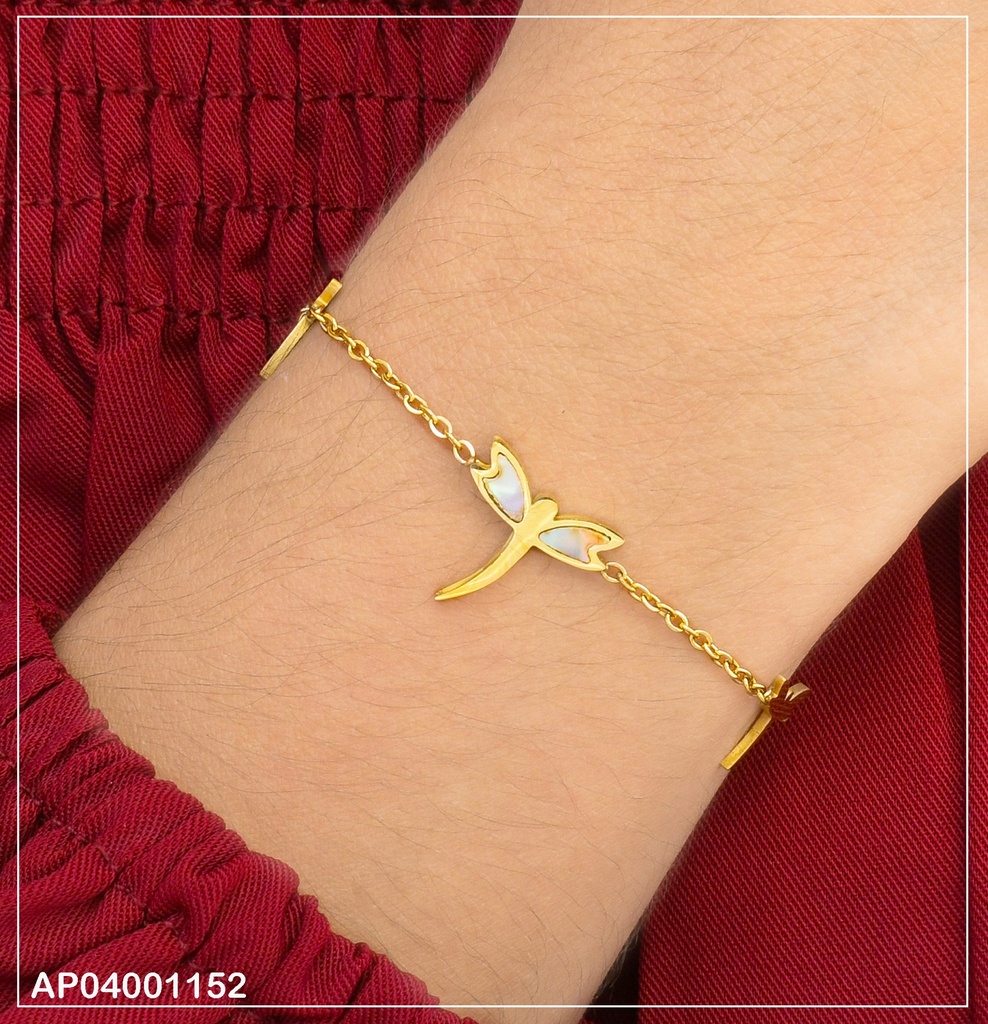PULSERA FINA LIBELULAS 2 PLACAS/1 NACAR