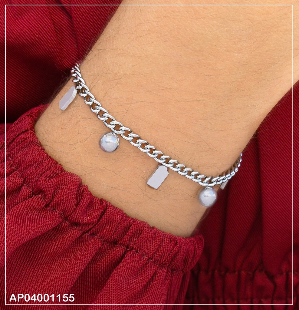 PULSERA PLAT. RECT.VERTICALES/2 PELOTITAS DOR.0747872