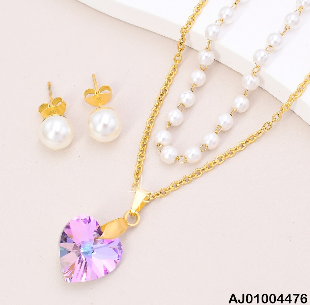 JUEGO ARETES PERLAS,DOBLE CAD.DIJE:💜 MORADO 0743231