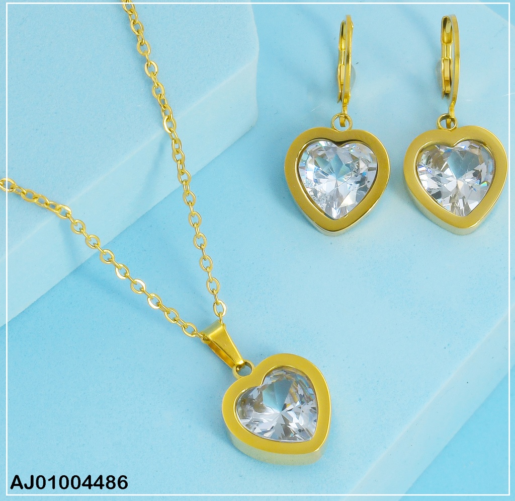 JUEGO CORAZON ZIRC.C/BORDE DOR.ARETES COLGAR 0711801