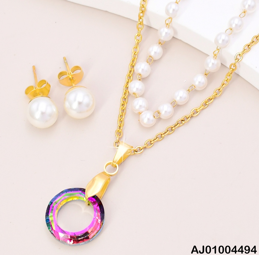 JUEGO ARETES PERLA, DOBLE CAD.DIJE CIRCULO MORADO 0743261 (NPE2025)