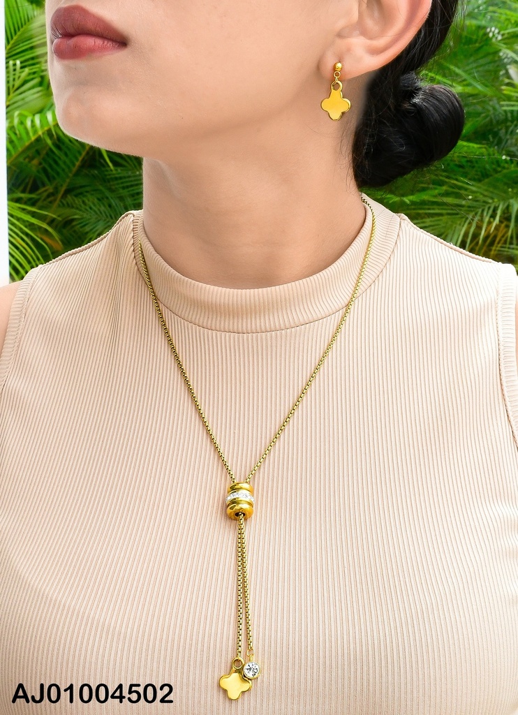 JUEGO ARETES FLOR 4 PÉTALOS DIJE:CILINDRO/ZIRC 0744431
