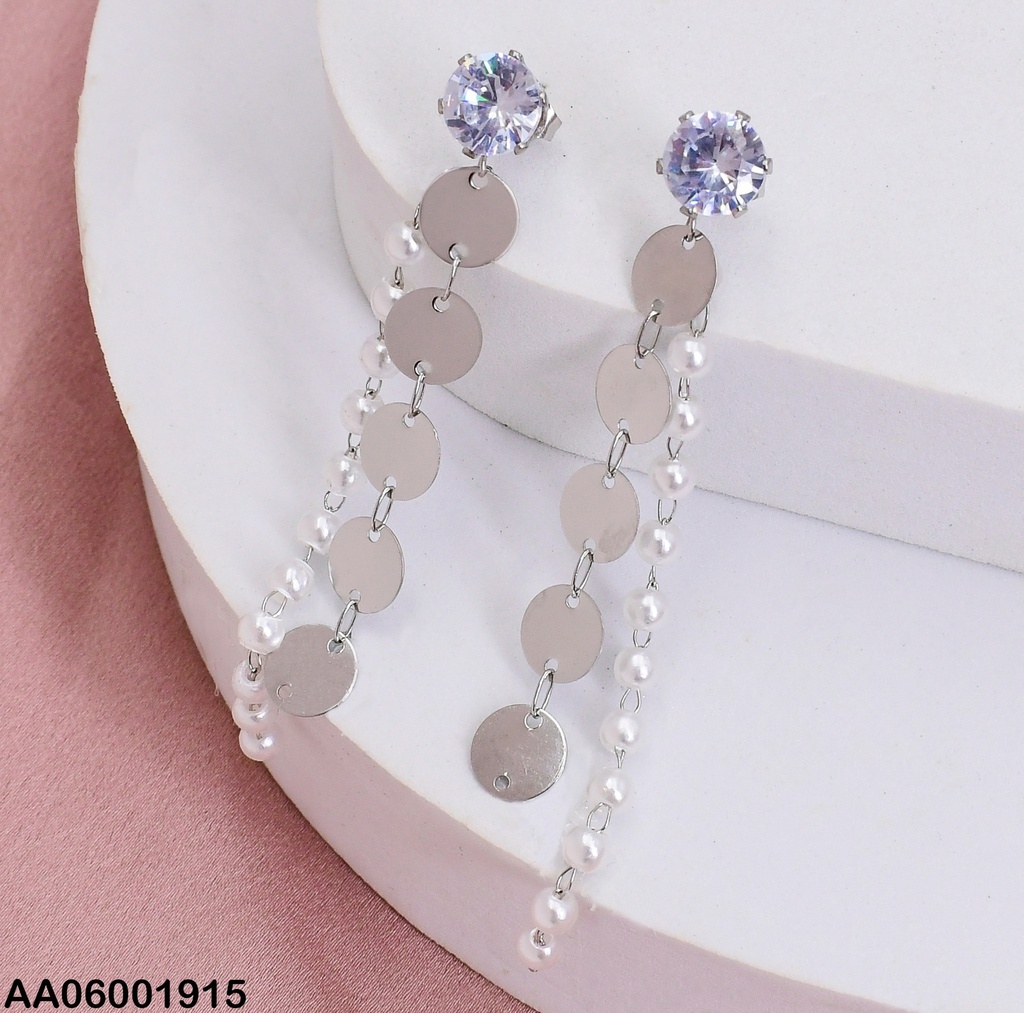 ARETES PLATD. COLGANTE PLACA RD. PERLITAS 0738642-054