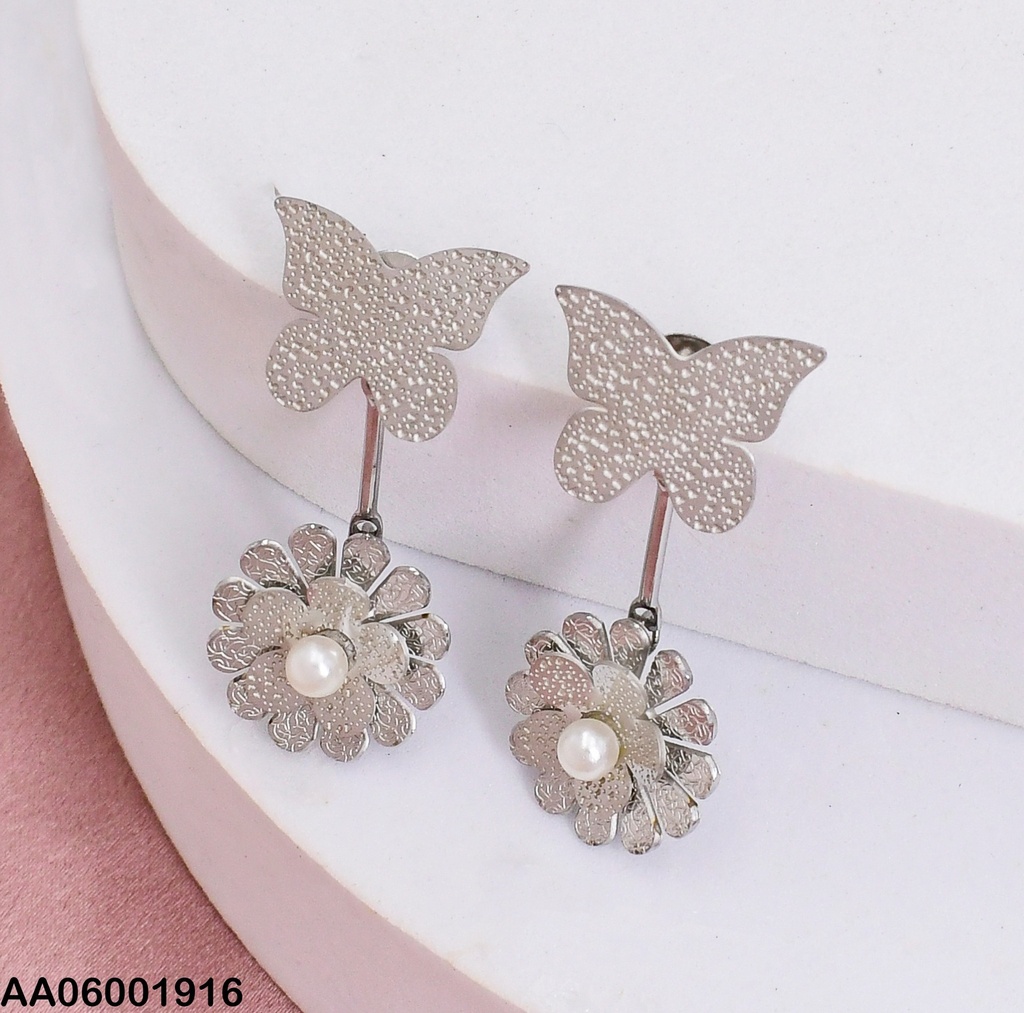 ARETES PLATD. MARIPOSA PALITO FLOR 0738942-054