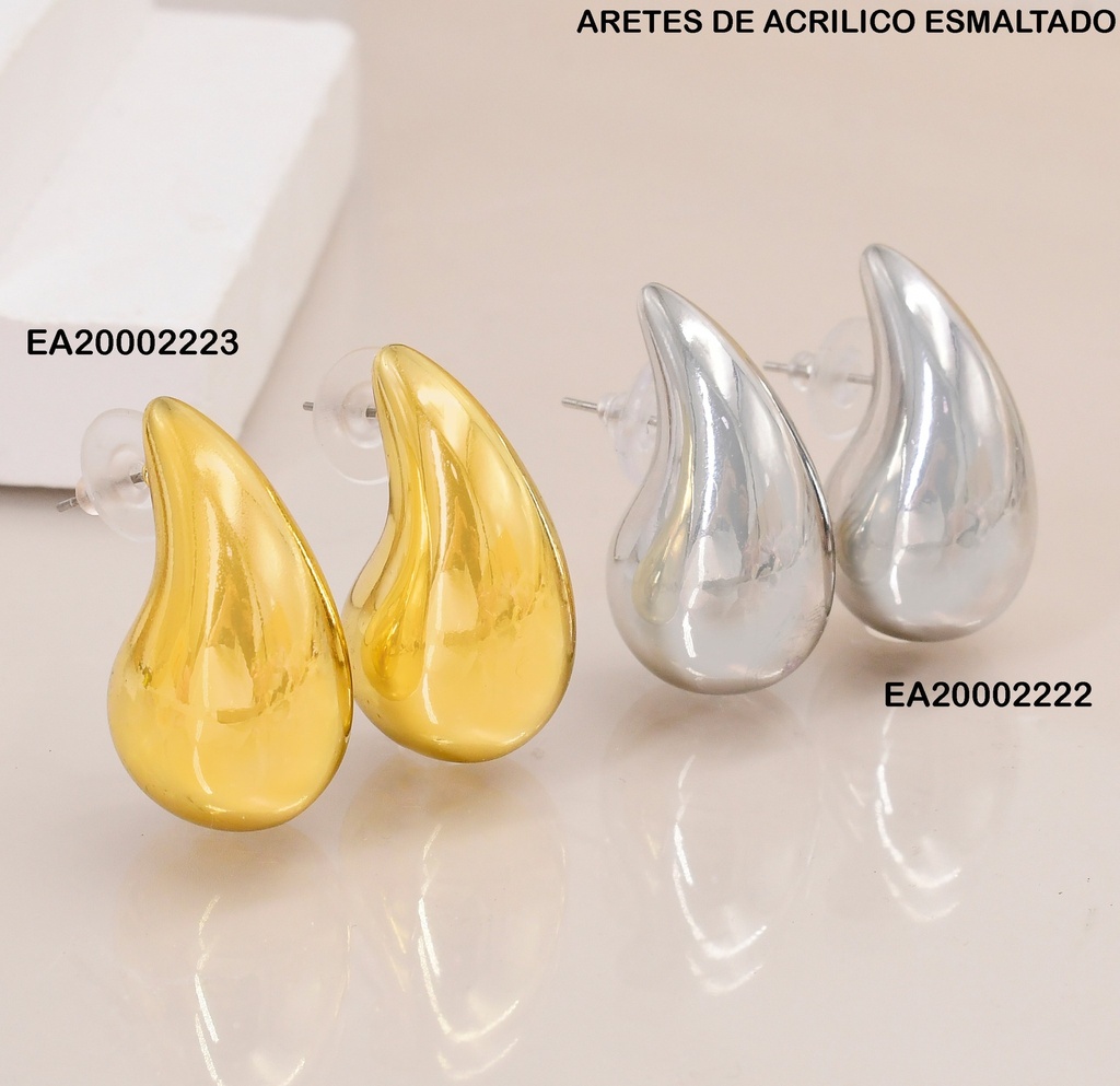 ARETES ESMALTADOS ACRILICOS GOTA PLATEADA
