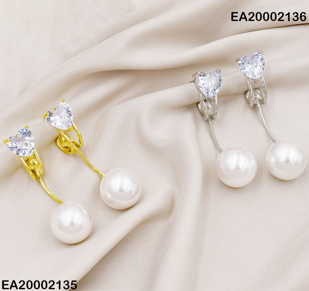 ARETES ZIRC.CORAZON C/PERLA COLGANTE