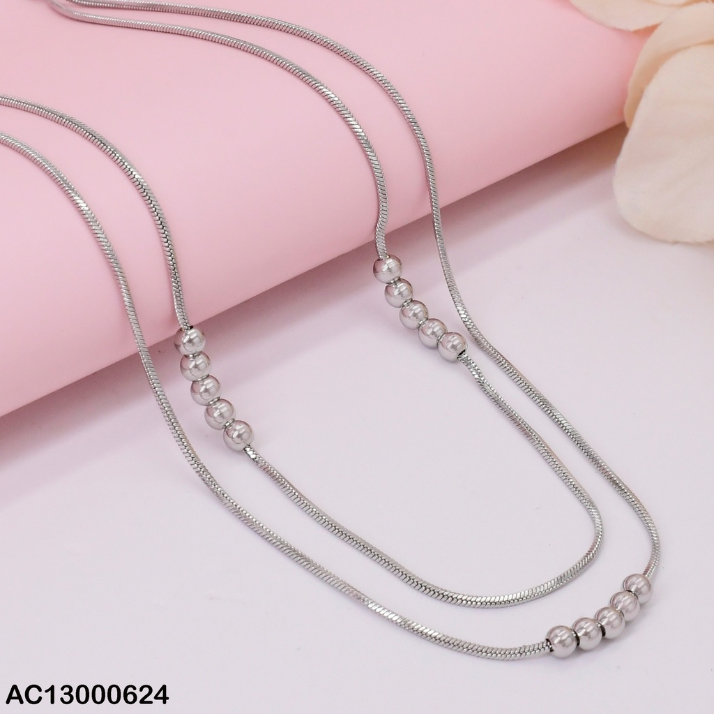 CADENA COLA RATON PLAT. DOBLE C/PELOTITAS