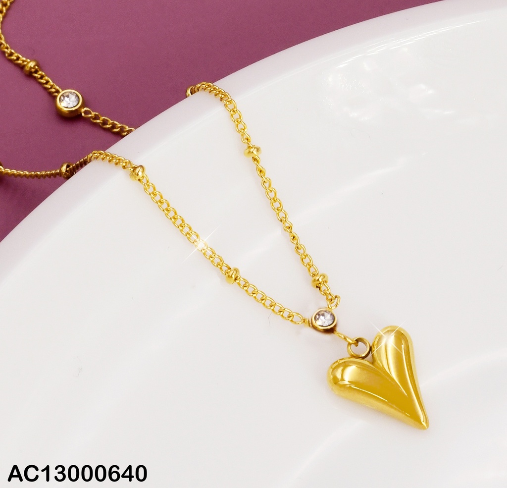 CADENA C/ PELOTITAS/ZIRCONIAS DIJE CORAZON