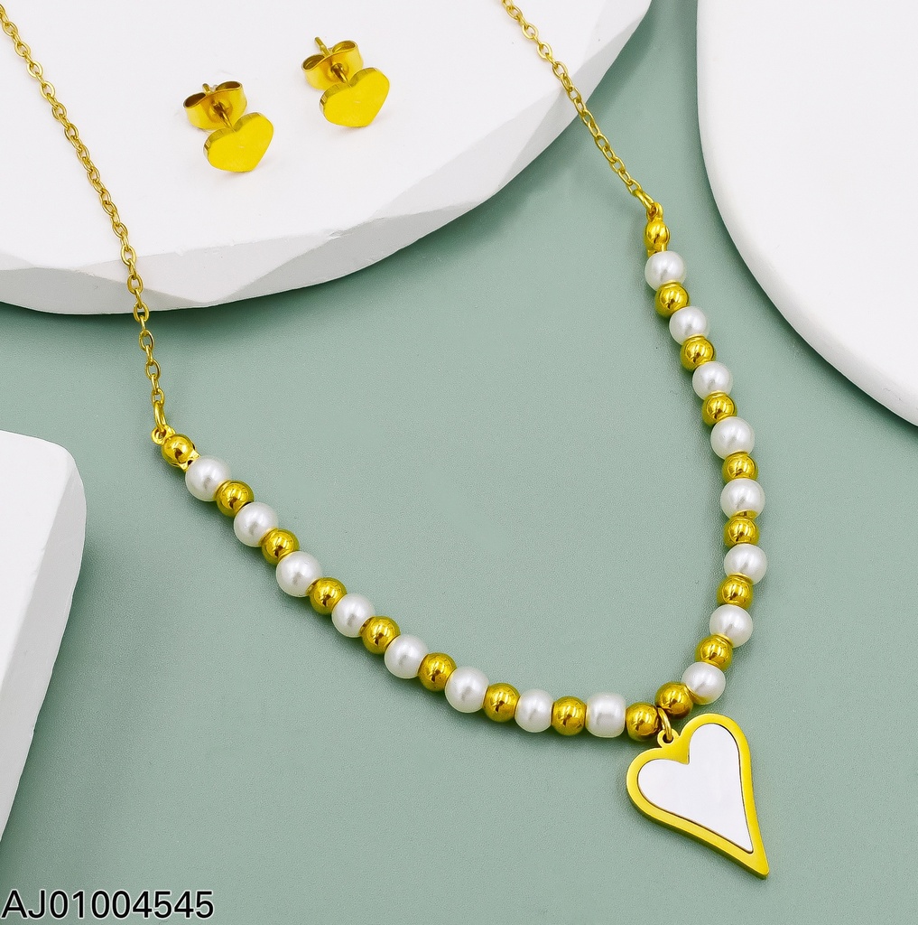 JUEGO ARETES DIJE CORAZON CAD. PERLAS MIX 0745871