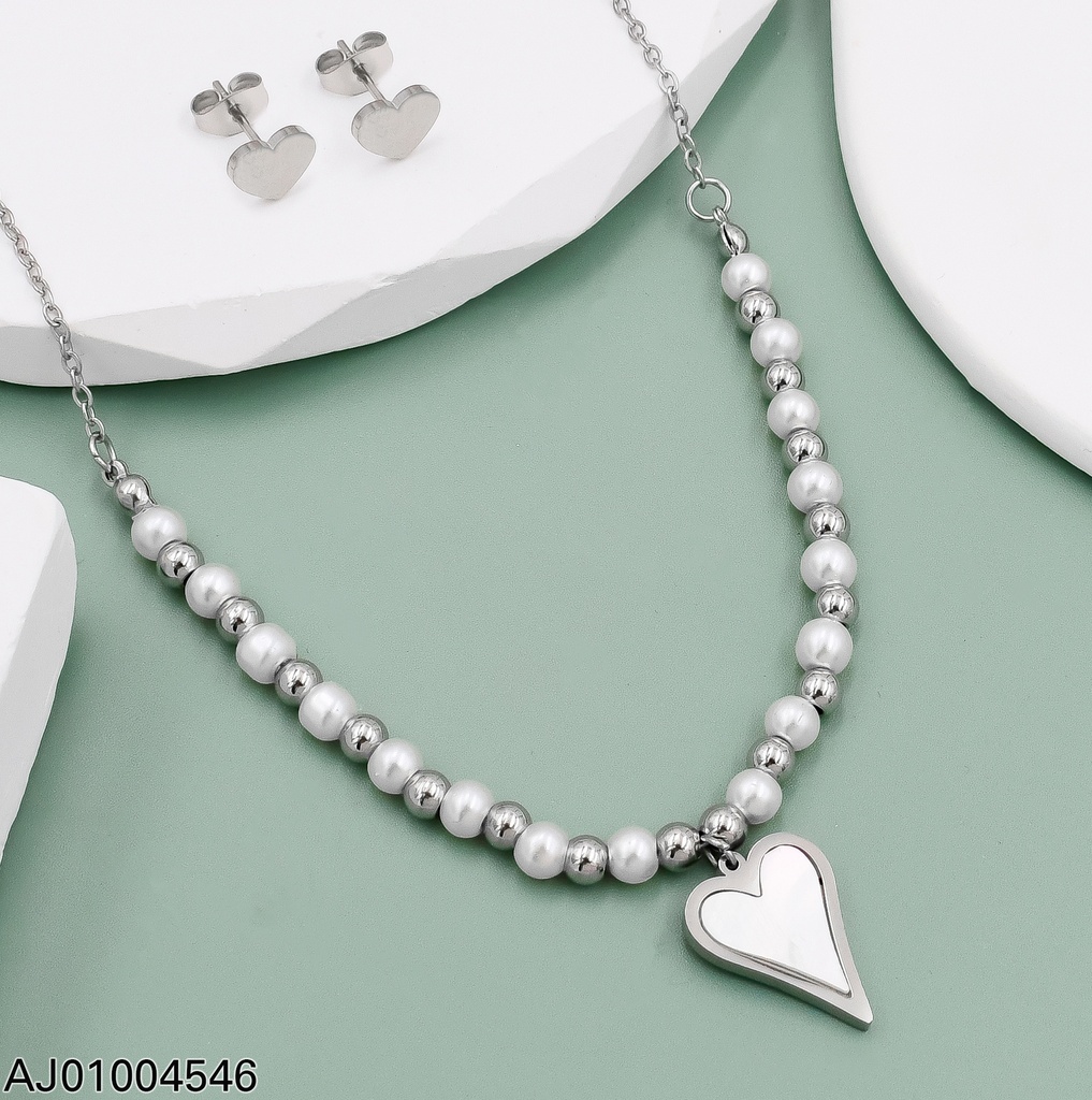 JUEGO PLATD. ARETES DIJE CORAZON PERLAS MIX 0745872