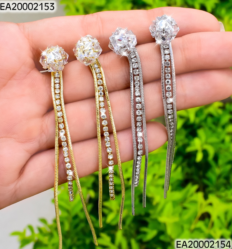 ARETES PLAT. PELOTA ZIRCONIAS COLGANTES 3 LINEAS