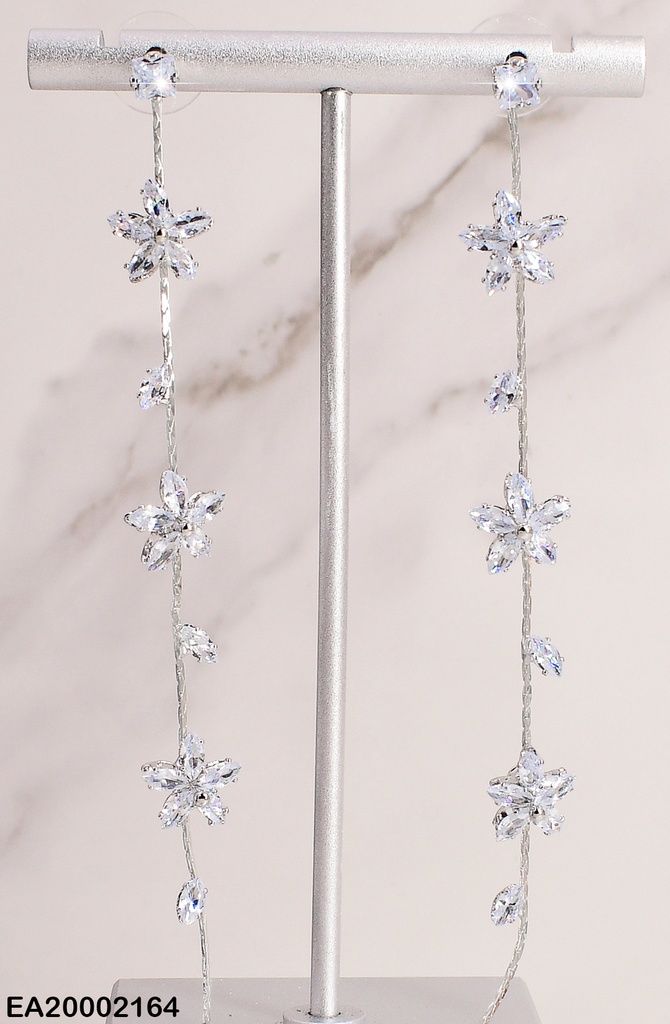ARETES PLAT. ZIRC.RD LINEA COLGANTE 3 FLORES/PETALOS