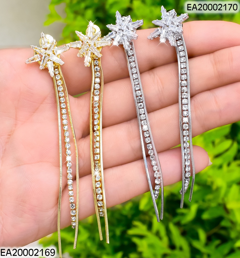 ARETES PLAT. ESTRELLA ZIRC.CON LINEAS/ZIRC. COLGANTES