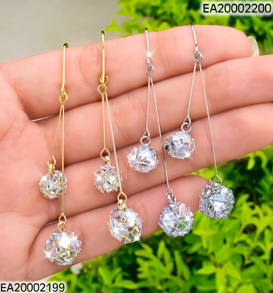 ARETES PLAT. LARGOS 2 PELOTA ZIRC.COLGANTES