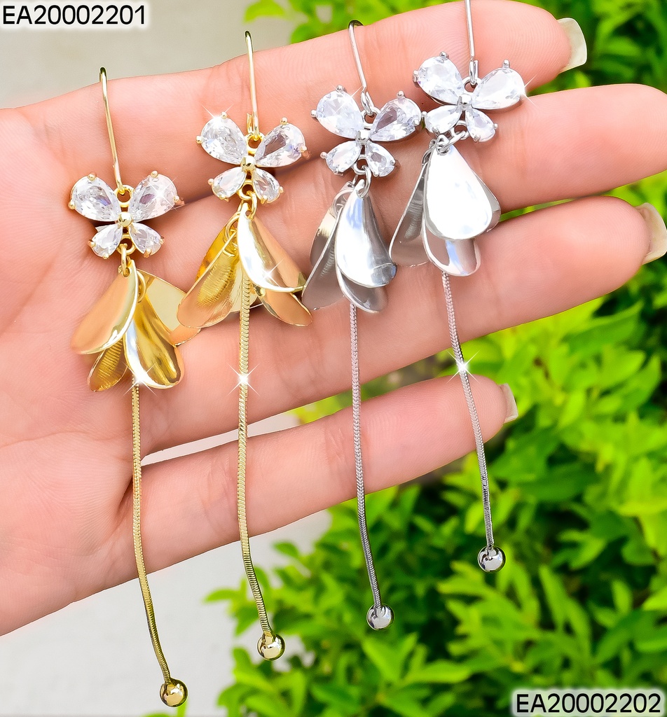 ARETES PLAT. LARGOS LAZO ZIRC./PETALOS-LINEAS COLGANTES