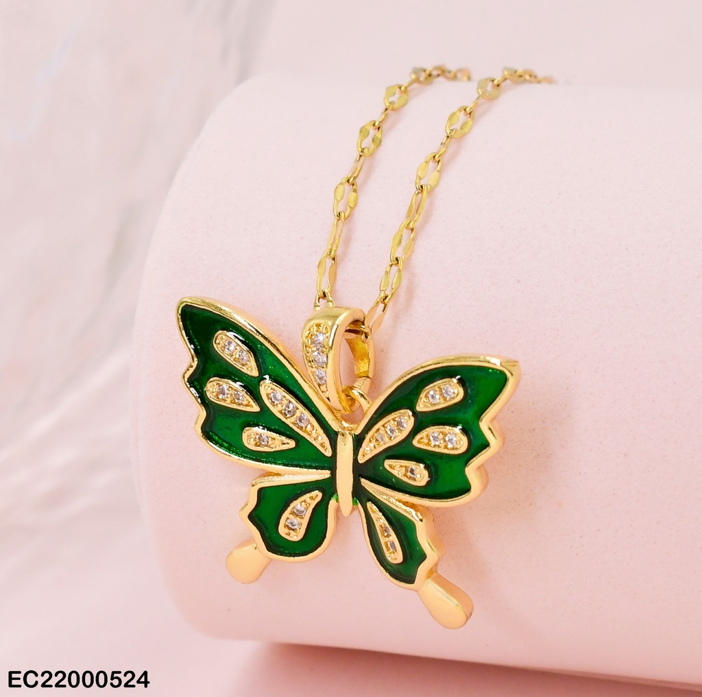CADENA C/DIJE MARIPOSA VERDE/DORADO