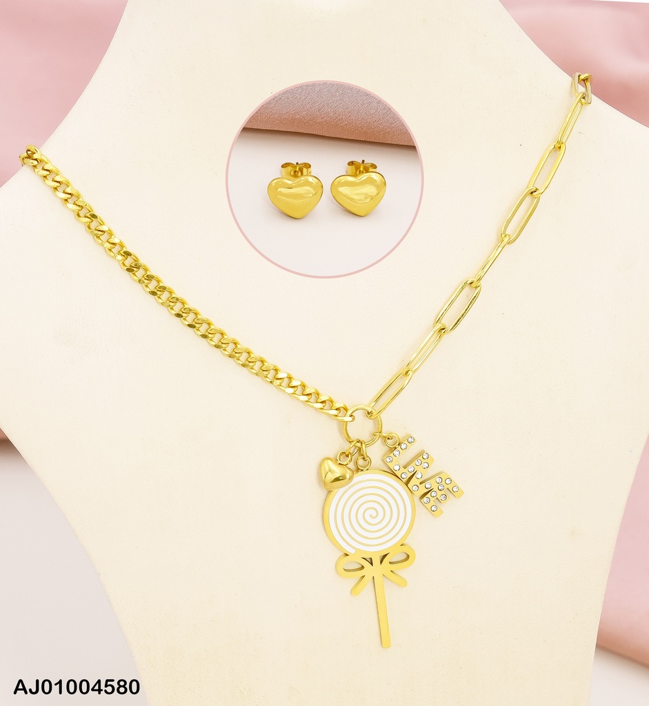 JUEGO ARETES CORAZON CAD.2 ESTILOS DIJES:PALETA/"LIVE"