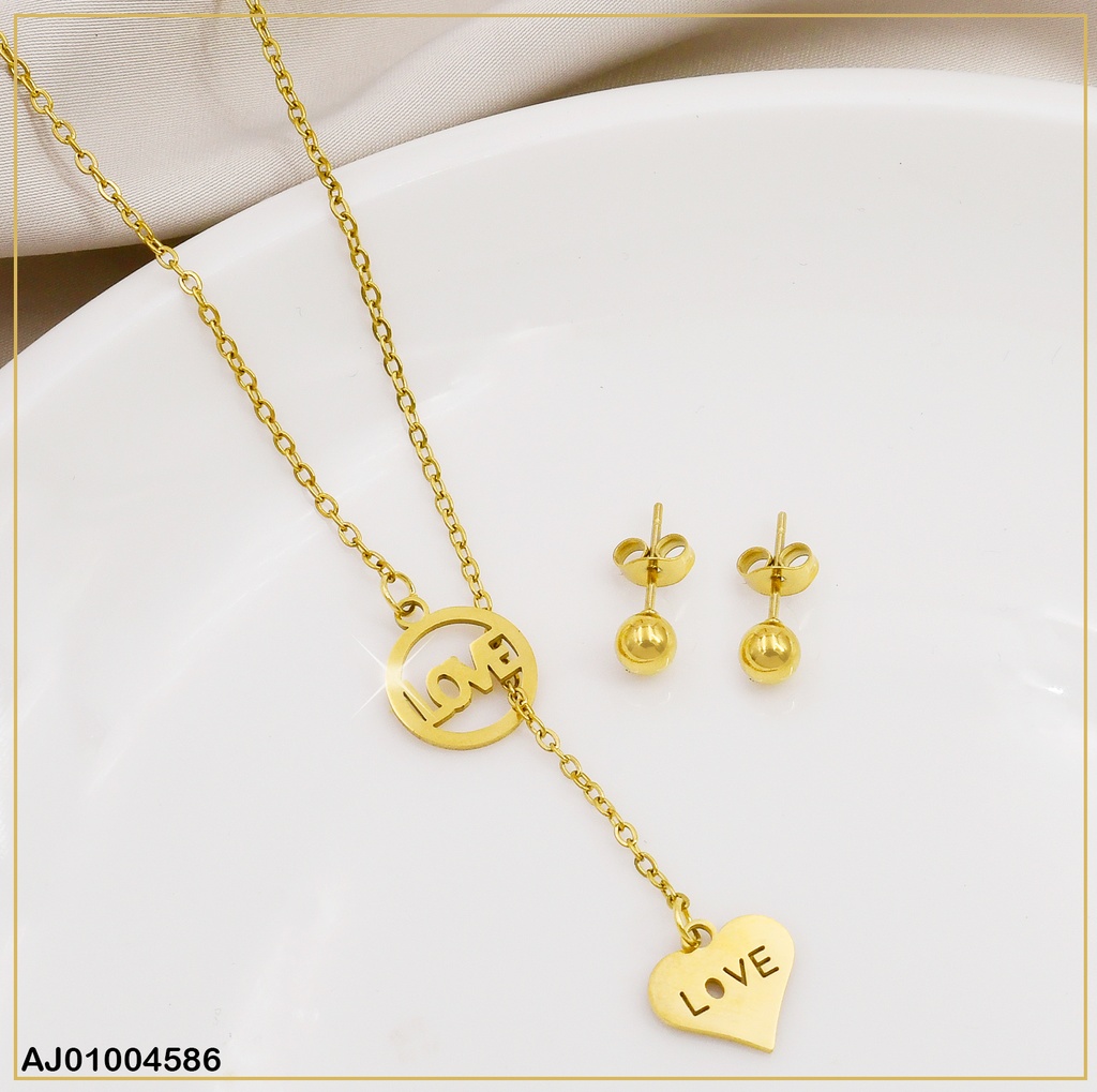 JUEGO ARETES PELOTITAS DIJES:"LOVE"CIRCULO/CORAZON (NPE2025)