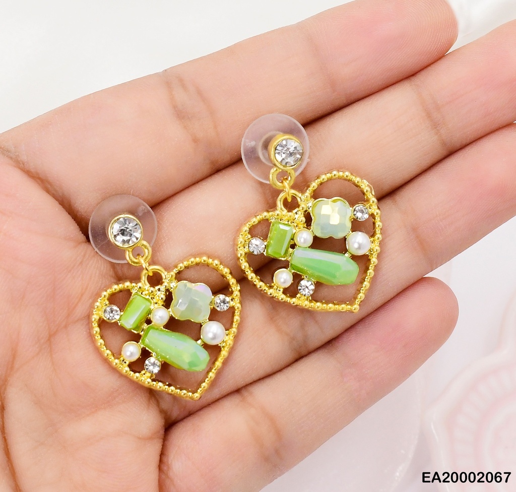 ARETES CROQUI CORAZON CENTRO PIEDRAS VERDE/PERLITAS (NPE2025)