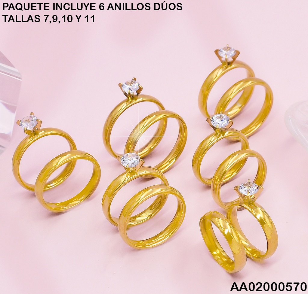 PAQUETE 6 ANILLOS MT. FINO DÚO COMPROMISO S8431