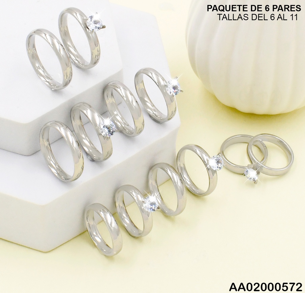 PAQUETE 6 ANILLOS MT. PLAT. FINO DÚO COMPROMISO A5163
