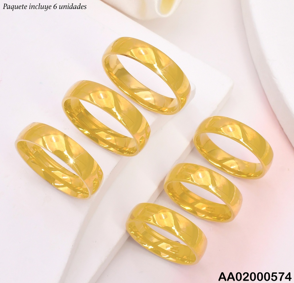 PAQUETE 6 ANILLOS DORADOS ANCHOS LISOS A9135