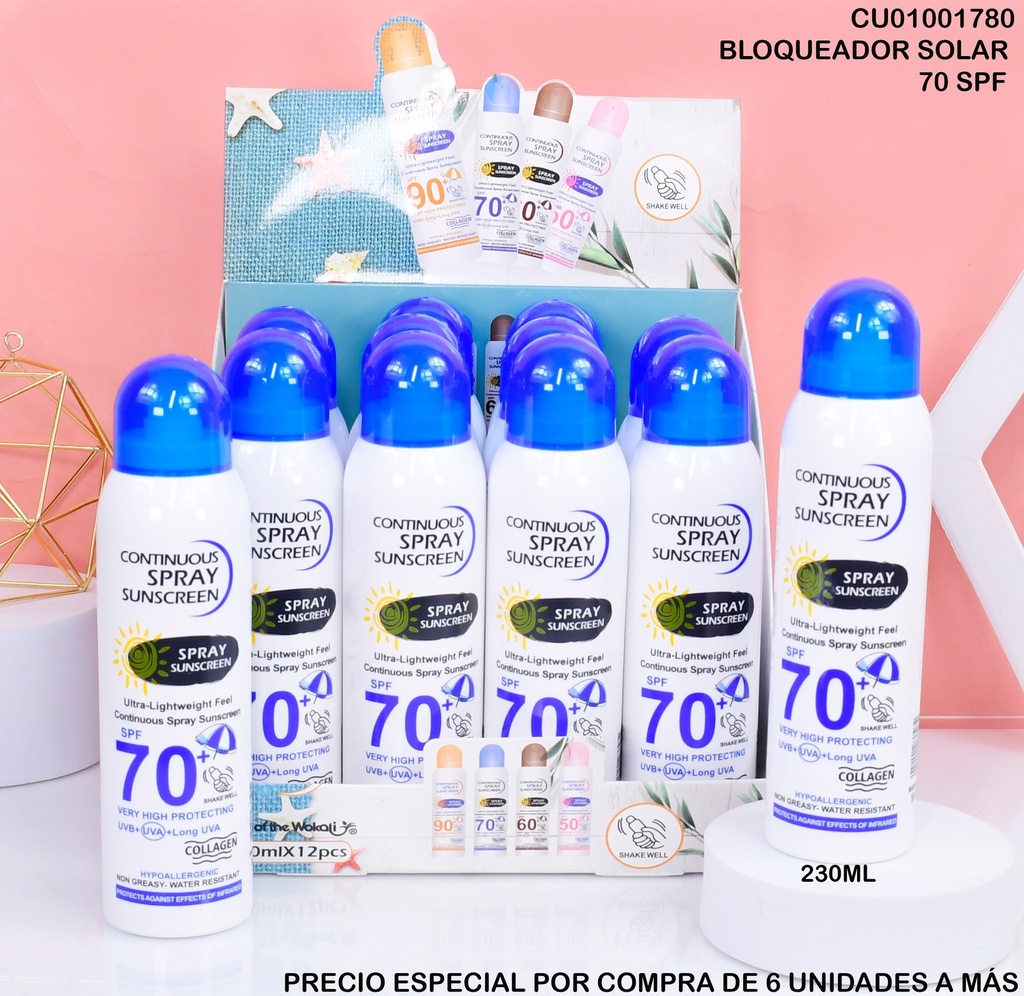 BLOQUEADOR SOLAR SPRAY 70+UVB+UVA+UVA LARGO # WKL543