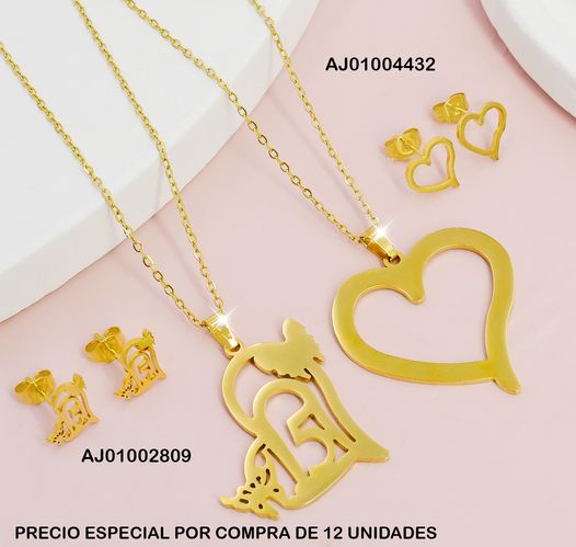 JUEGO ARETES/ DIJE  CROQUI CORAZON BR.