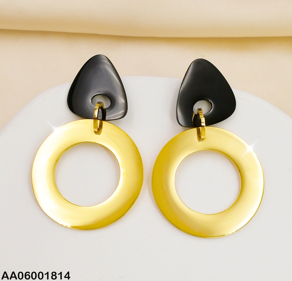 ARETES TRINGULO NEGRO CIRCULO PLANO COLGANTE