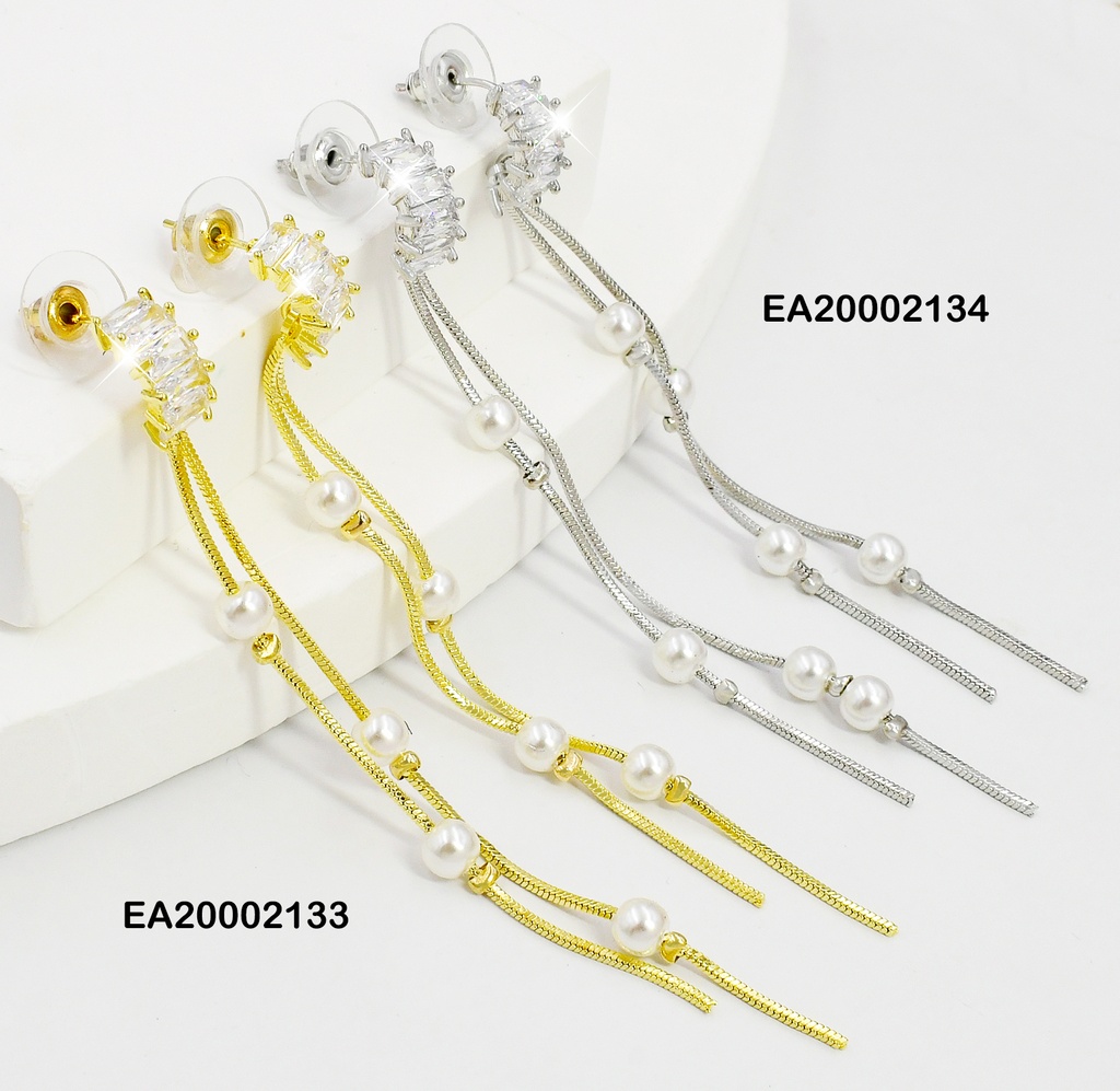 ARETES ZIRC.HORIZ.C/2 LINEAS COLGANTES C/PERLAS