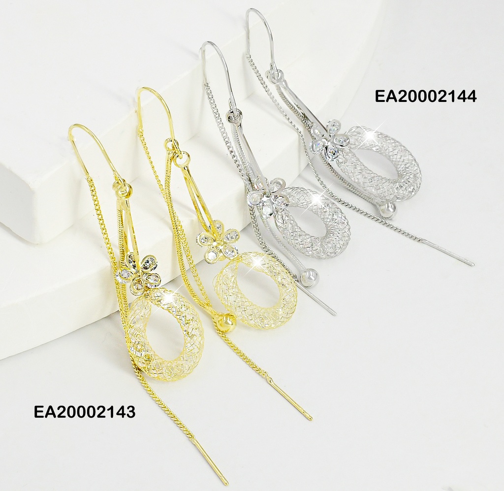 ARETES DOBLE CAD. OVALO MAYA/GOTA/FLOR ZIRC.