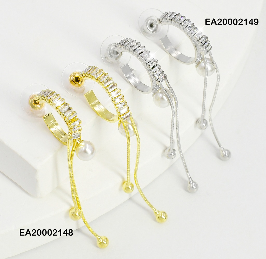 ARETES PLAT. ARGOLLAS ZIRC DOBLE LINEA C/PELOTITA