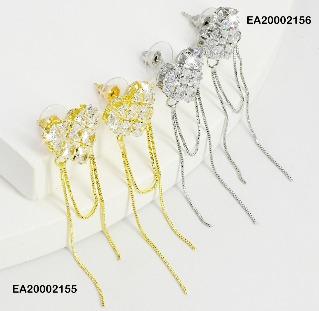 ARETES PLAT. CORAZÓN VARIAS ZIRC.C/2 LINEAS COLGANTES