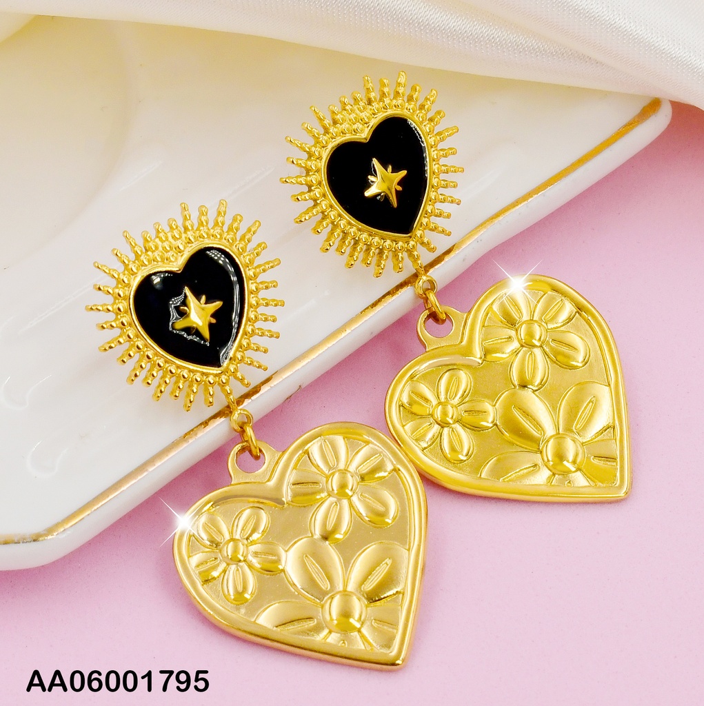 ARETES CORAZONES  NEGRO/FLORES EA121-45O