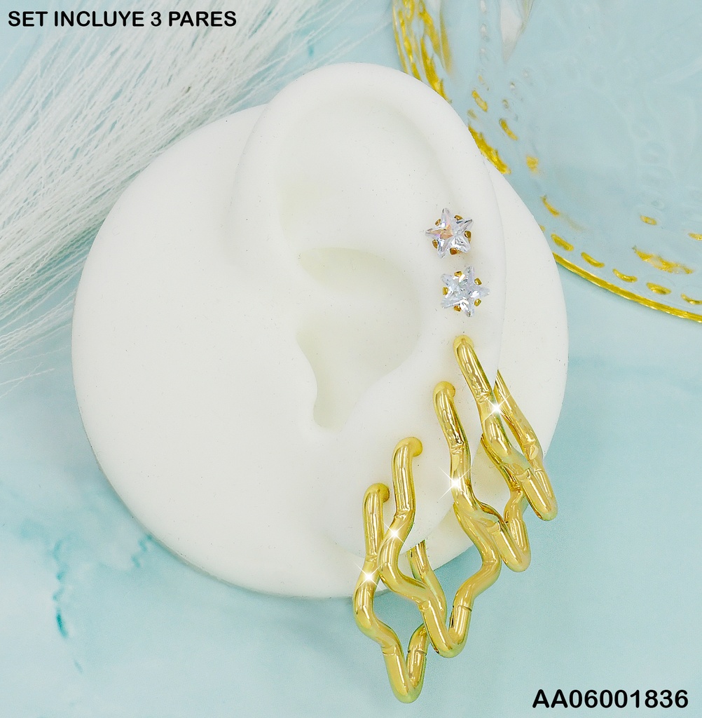 PAQ. 3 PARES  ZIRC. ARGOLLA ESTRELLA SA298-5