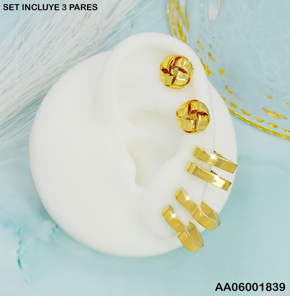 PAQ. 3 PARES NUDO ARGOLLAS LISAS CORAZON SA301-5