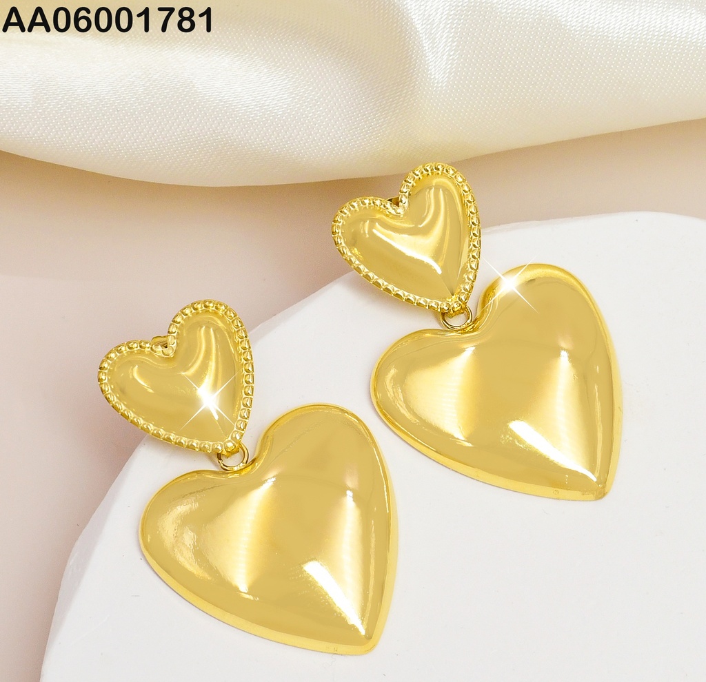 ARETES 2 CORAZONES INFLADOS BORDES/LISO