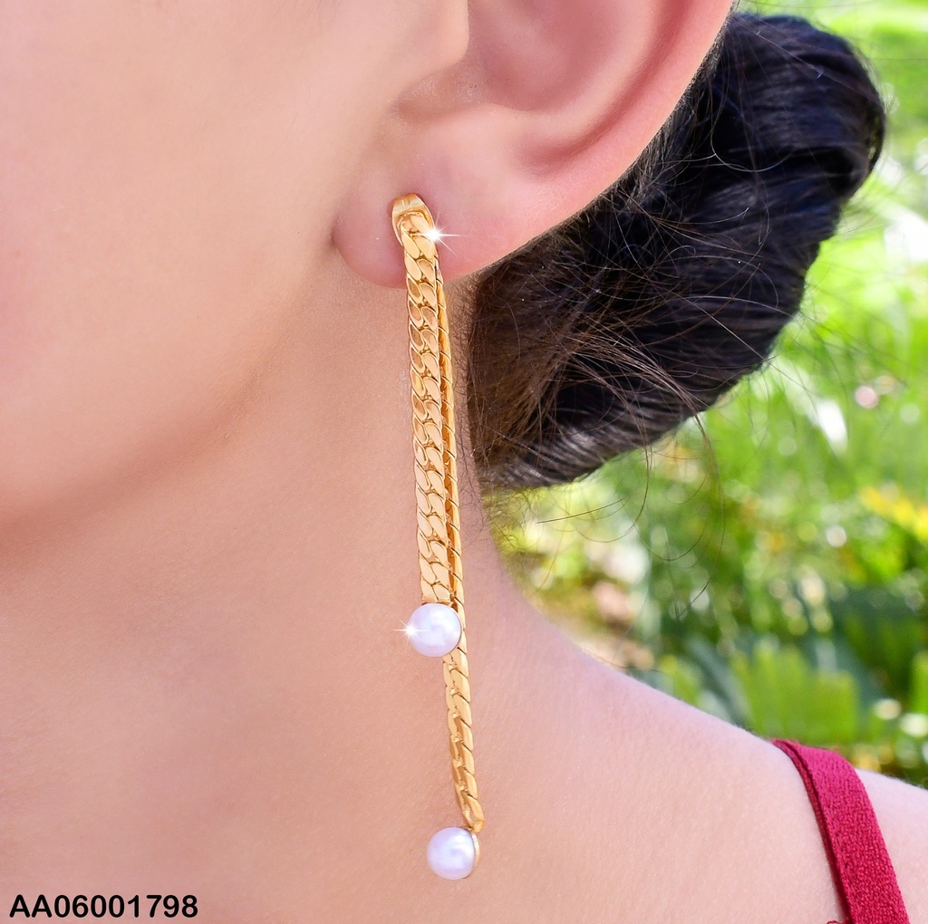 ARETES COLGANTE CAD. MARTILLADA PERLA EA124-45