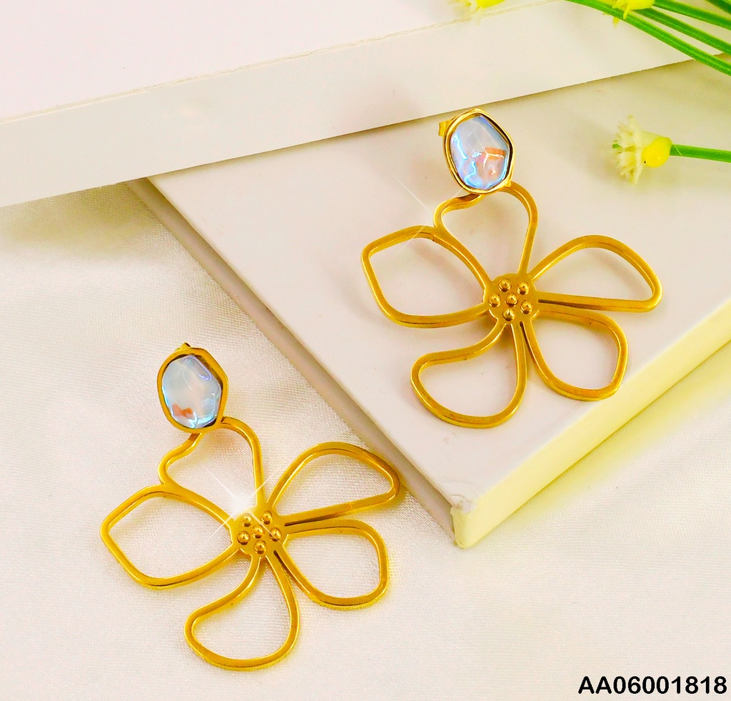 ARETES ZIRC.IRREGULAR TORNASOL CROQUI FLOR COLGANTE