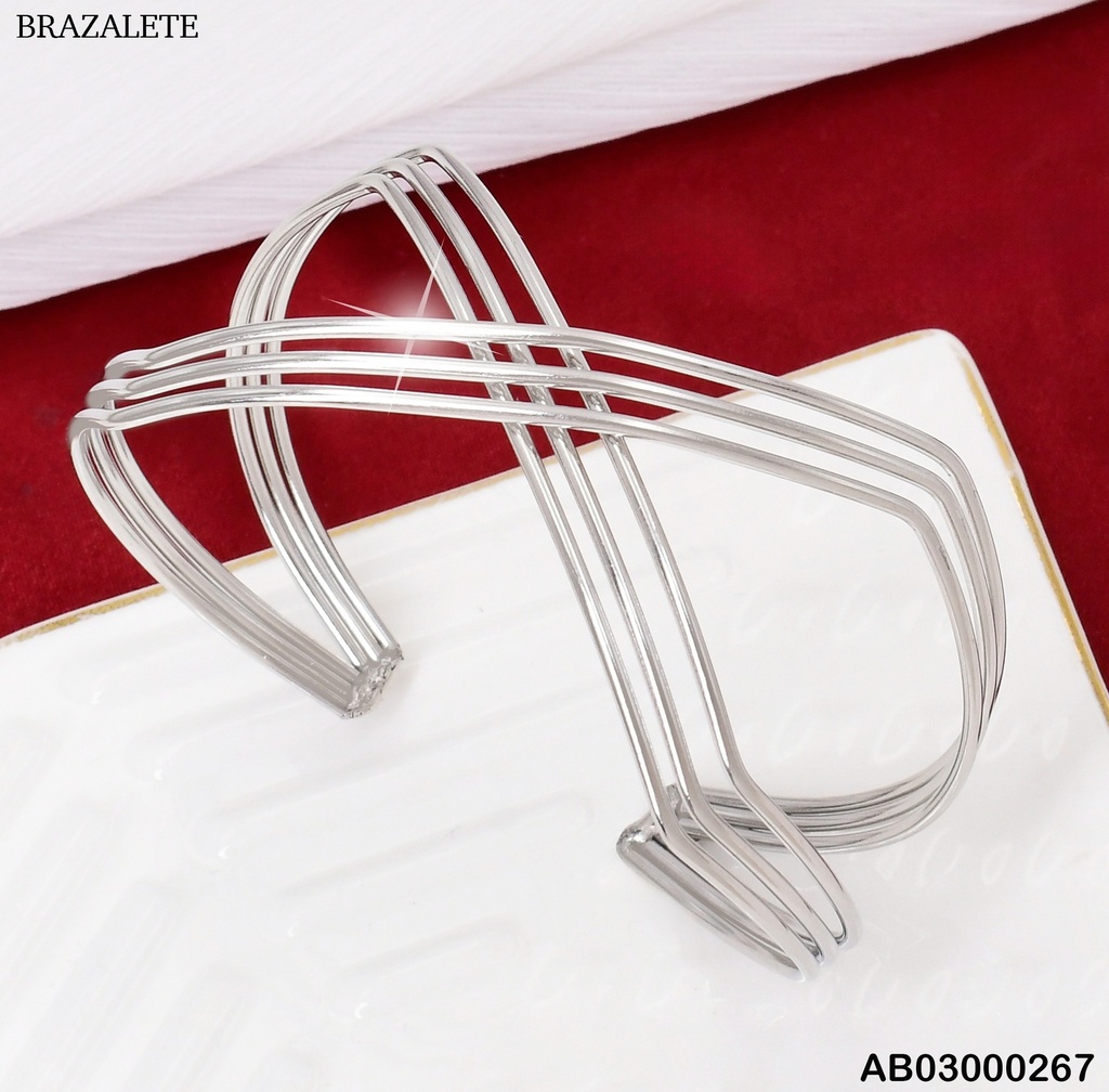 BRAZALETE PLATEADO  ENTRELAZADO X 3 LINEAS BA069-45