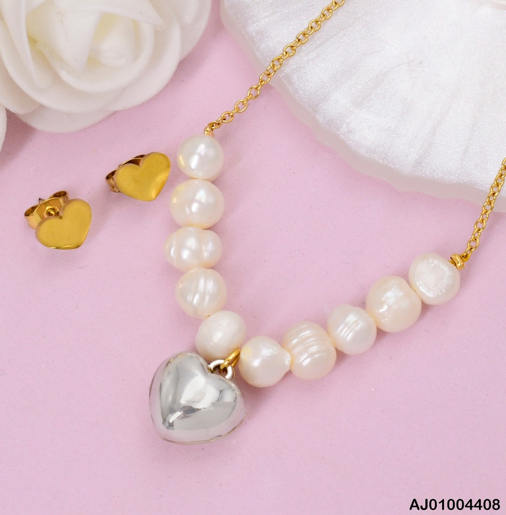 JUEGO ARETES CORAZON DIJE CORAZON PERLAS SA262-5 (NPE2025)