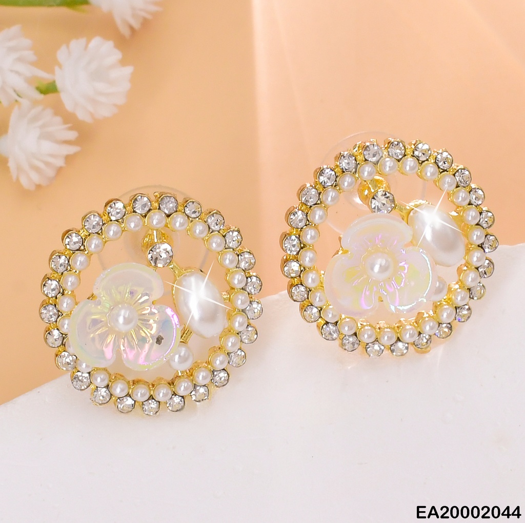 ARETES RD. FLOR/OVALO BLANCO EE047-120