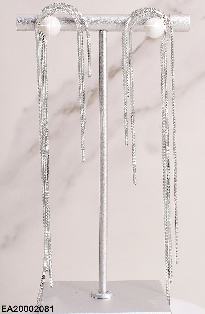 ARETES PLAT. PERLA 2 LINEAS CADENAS COLGANTES EE145-132